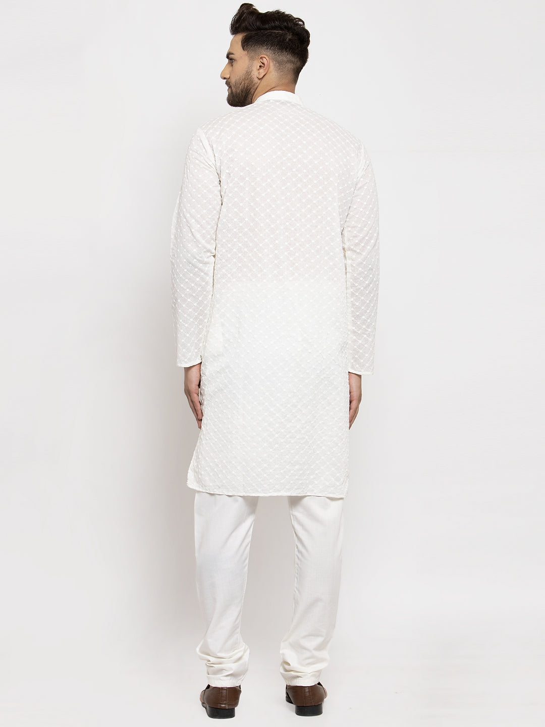 Jompers Men Cream Chikan Kurta with Churidar - Distacart