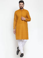 Thumbnail for Jompers Men Mustard Chikan Kurta Only - Distacart