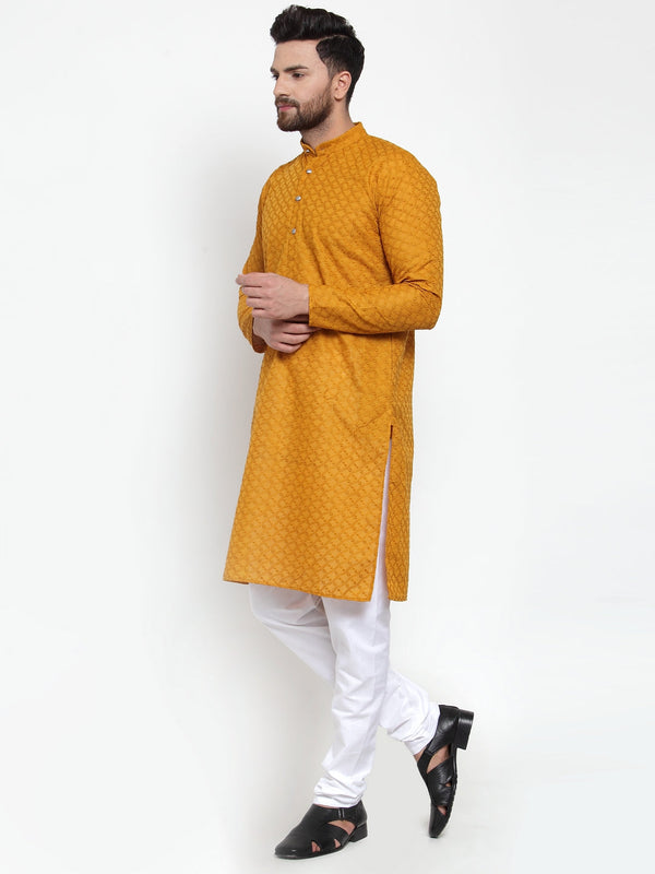 Jompers Men Mustard Chikan Kurta with Churidar - Distacart