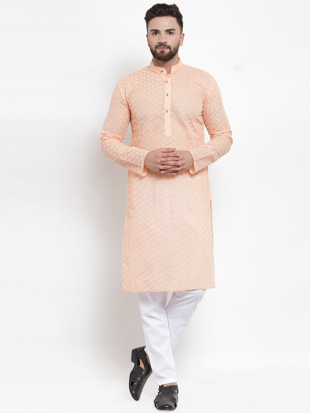 Jompers Men Orange Chikan Kurta with Churidar - Distacart