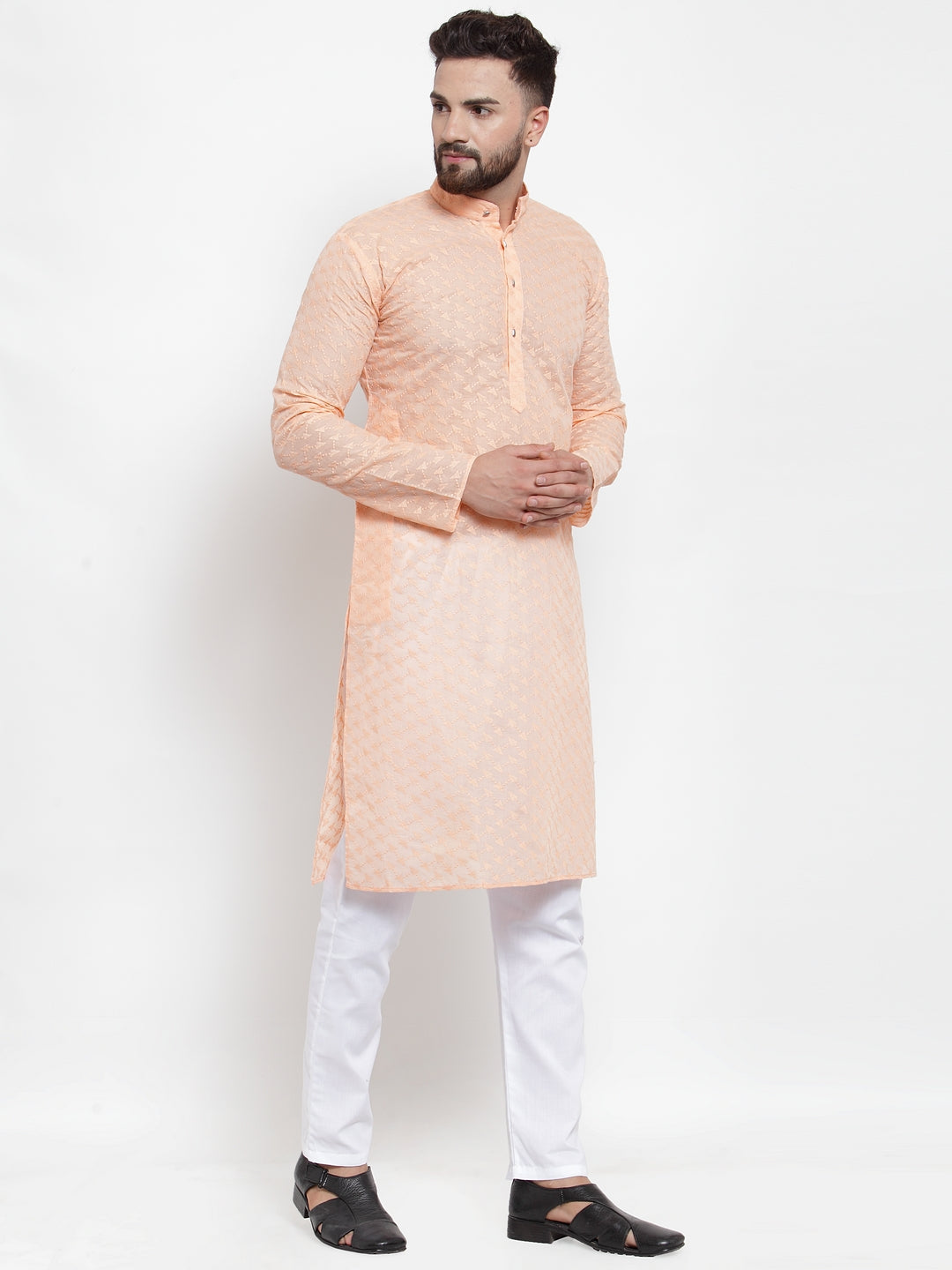 Jompers Men Orange Chikan Kurta with Churidar - Distacart