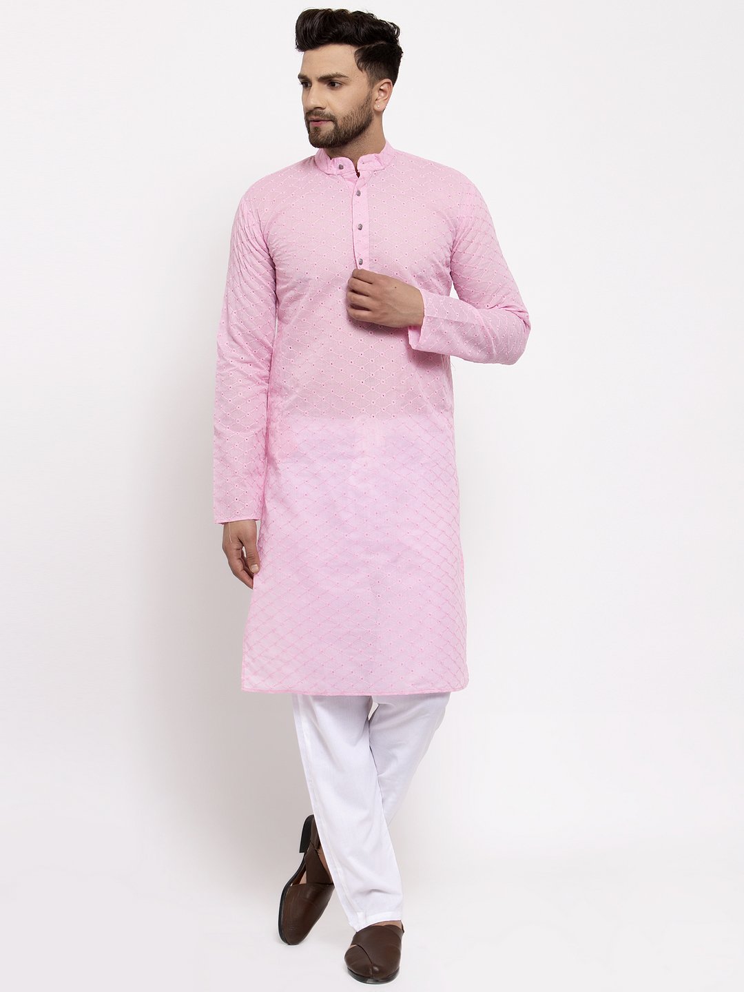 Jompers Men Pink Chikan Kurta Only - Distacart