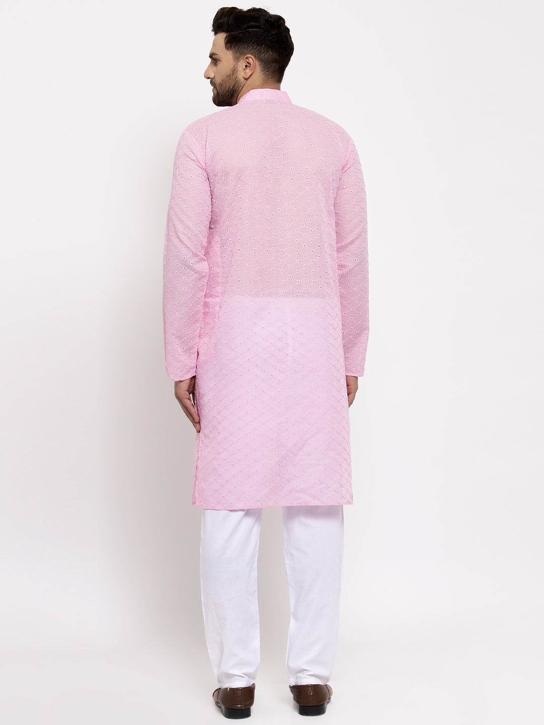Jompers Men Pink Chikan Kurta with Churidar - Distacart