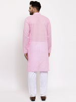 Thumbnail for Jompers Men Pink Chikan Kurta with Churidar - Distacart