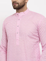 Thumbnail for Jompers Men Pink Chikan Kurta with Churidar - Distacart