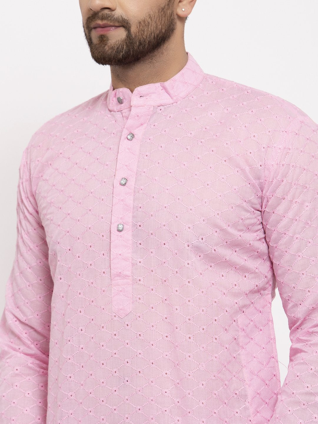 Jompers Men Pink Chikan Kurta Only - Distacart