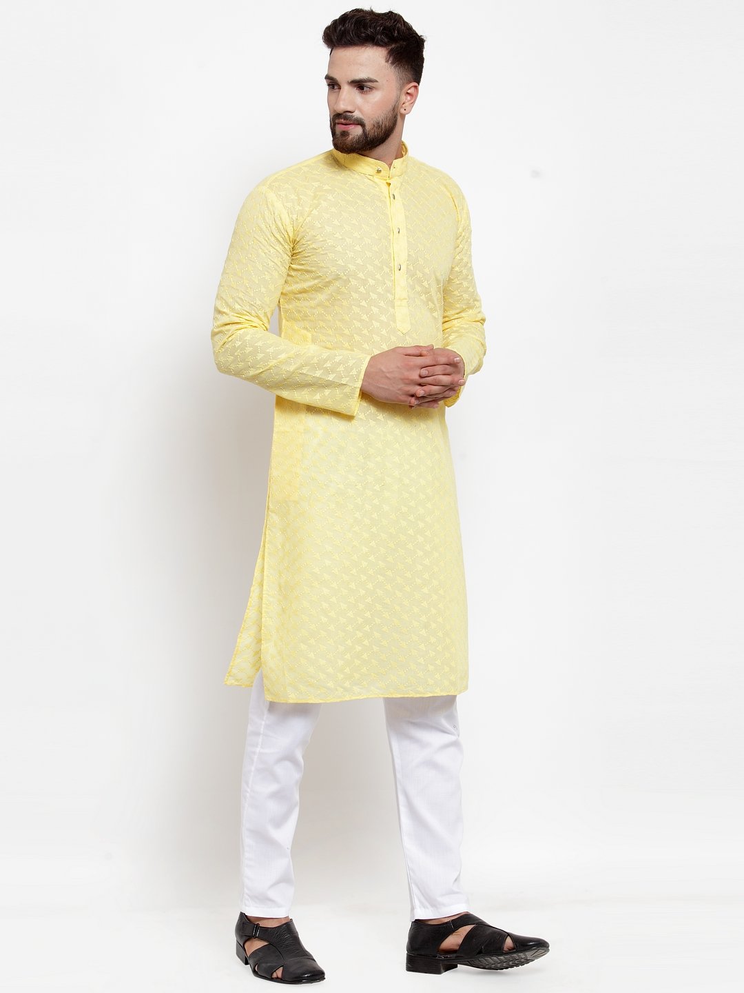 Jompers Men Yellow Chikan Kurta Only - Distacart