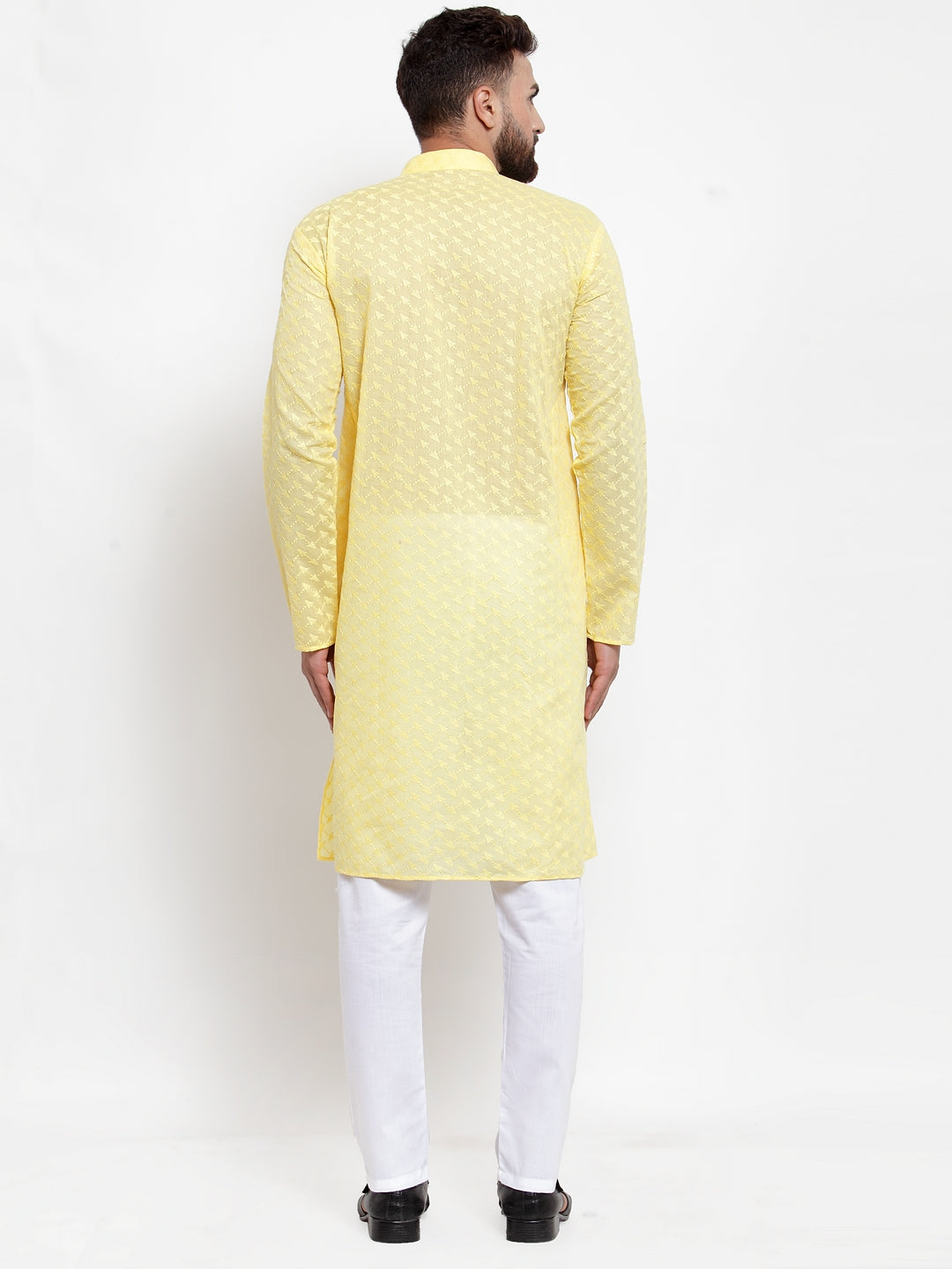 Jompers Men Yellow Chikan Kurta with Churidar - Distacart