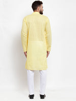 Thumbnail for Jompers Men Yellow Chikan Kurta with Churidar - Distacart
