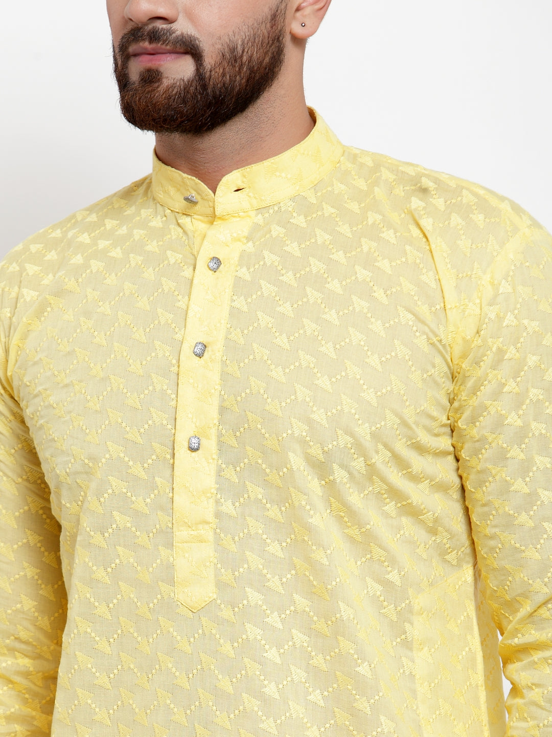 Jompers Men Yellow Chikan Kurta with Churidar - Distacart