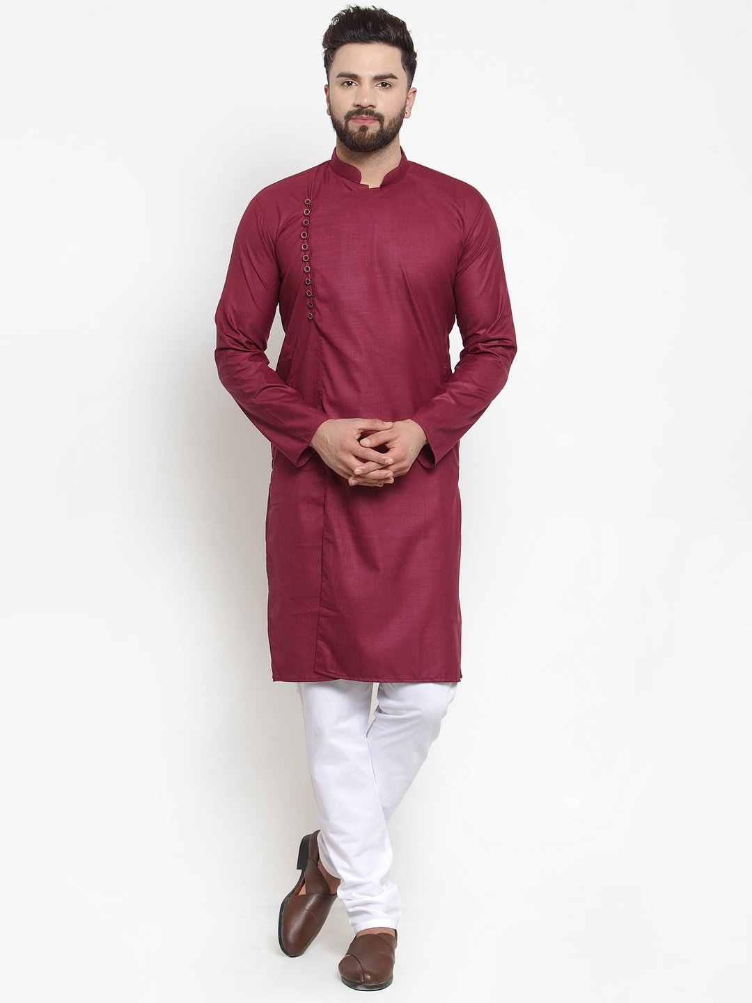 Jompers Men Maroon Solid Kurta Only - Distacart