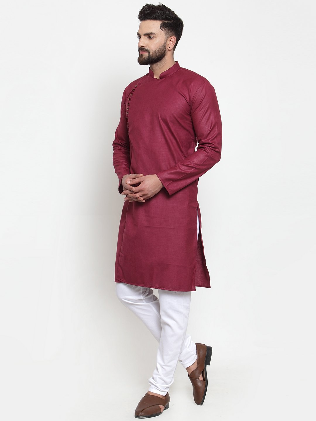 Jompers Men Maroon Solid Kurta with Churidar - Distacart