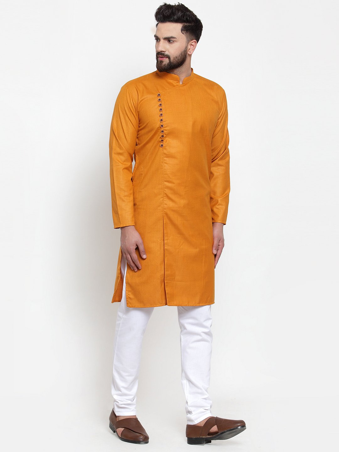 Jompers Men Mustard Solid Kurta with Churidar - Distacart