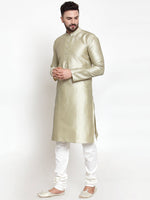 Thumbnail for Jompers Men Beige & White Self Design Kurta with Churidar - Distacart