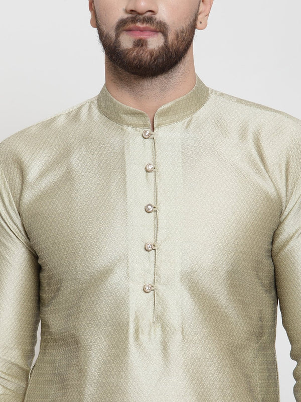 Jompers Men Beige & White Self Design Kurta with Churidar - Distacart