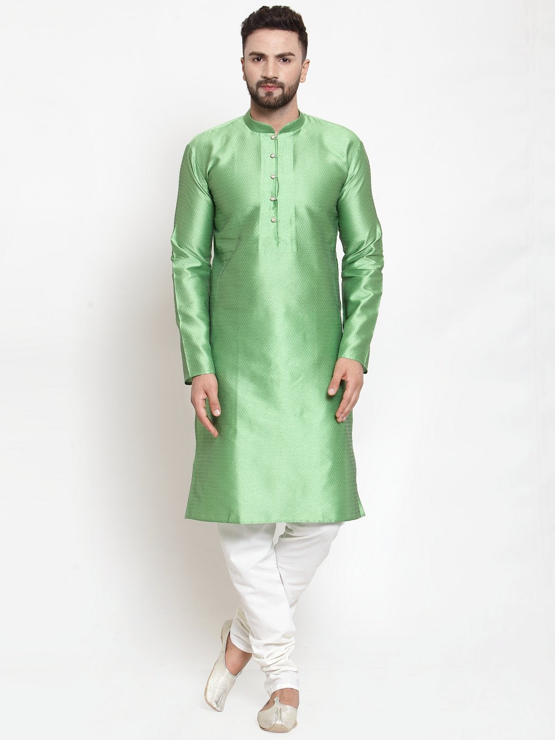 Jompers Men Green & White Self Design Kurta with Churidar - Distacart