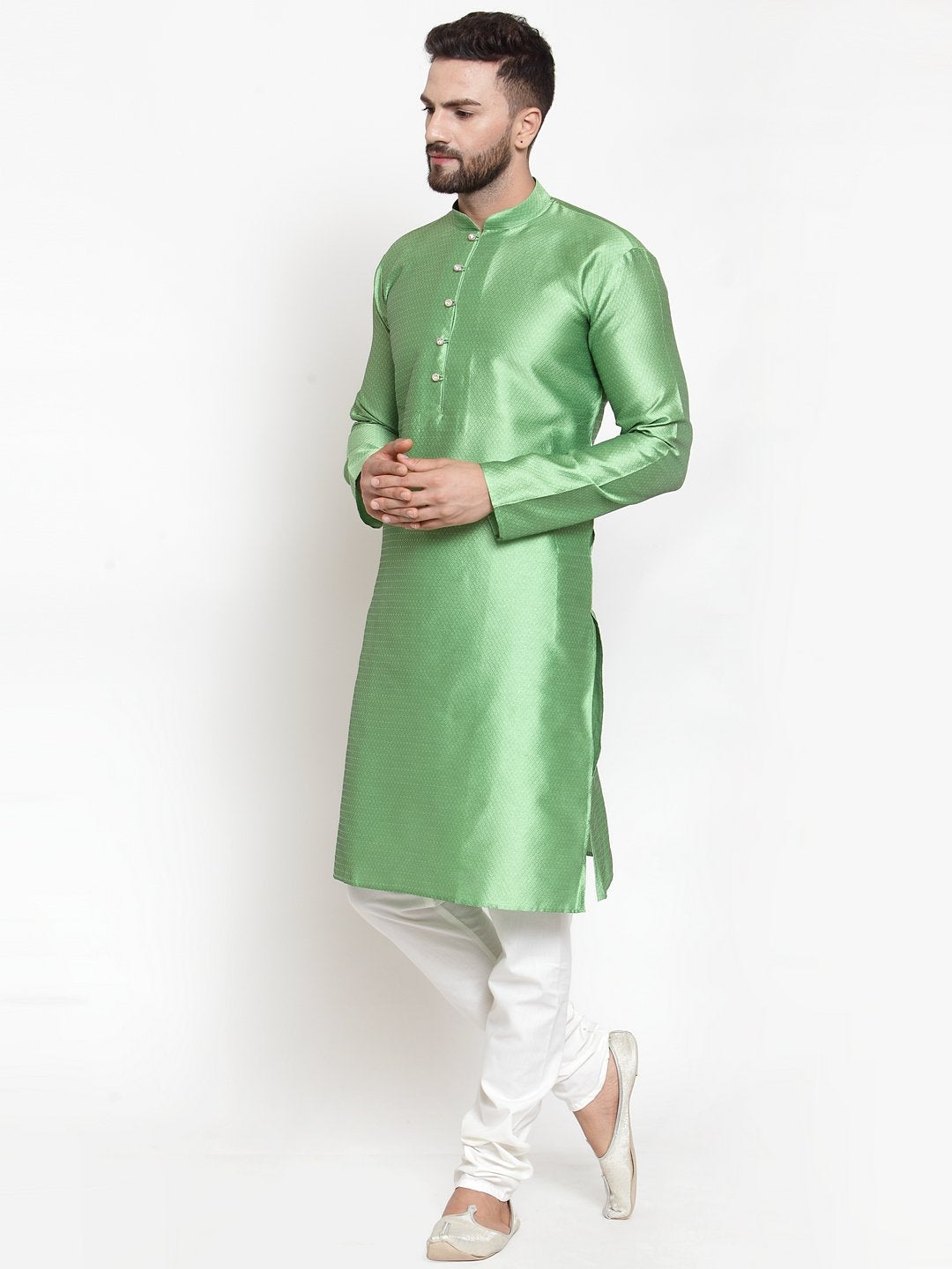 Jompers Men Green & White Self Design Kurta Only - Distacart