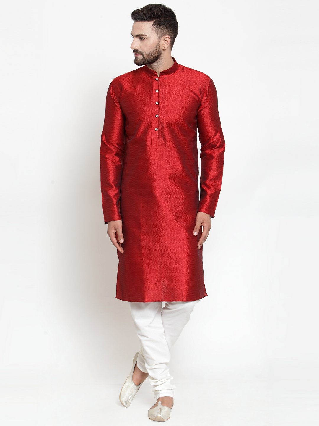 Jompers Men Maroon & White Self Design Kurta with Churidar - Distacart