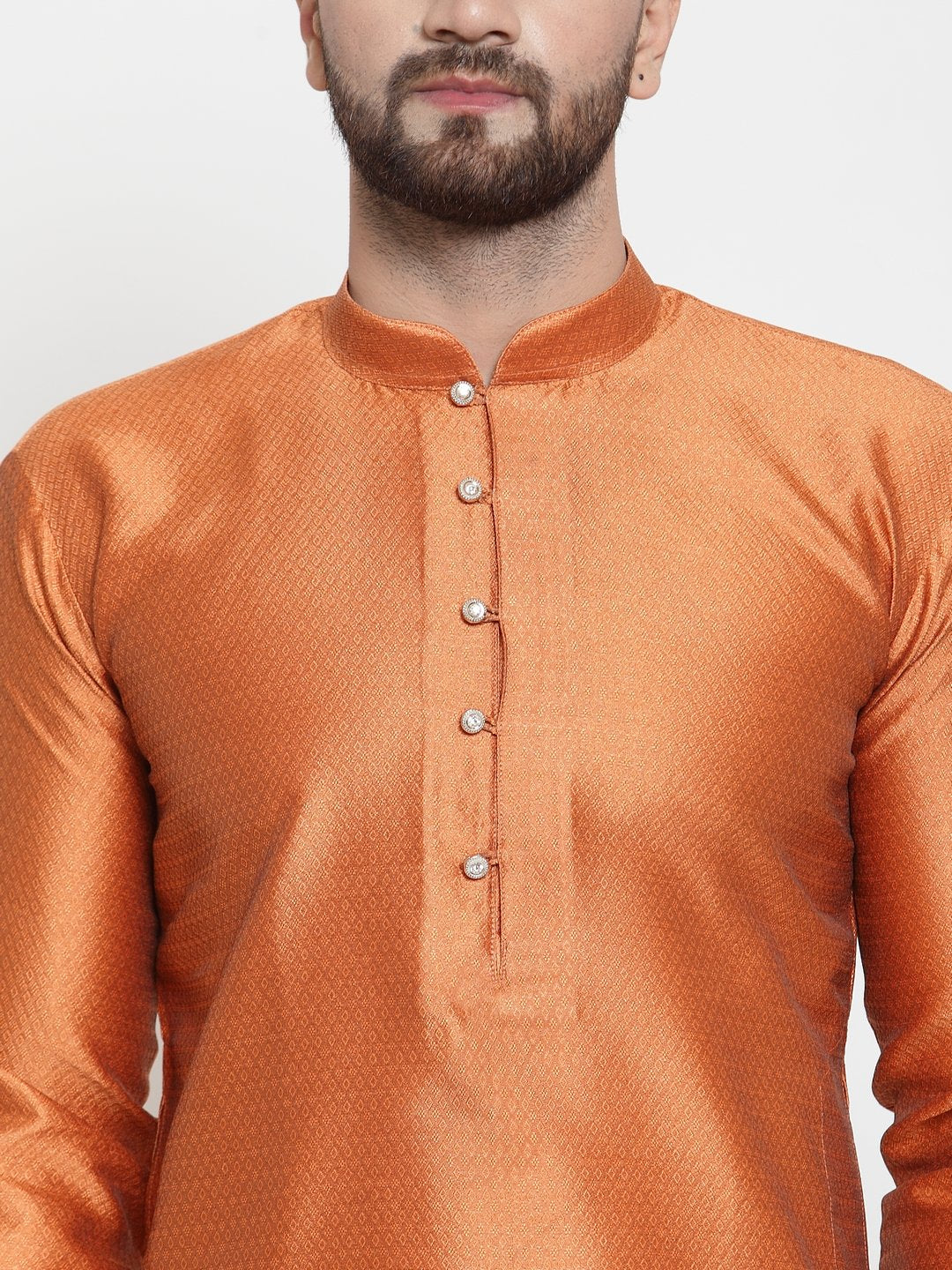 Jompers Men Orange & White Self Design Kurta with Churidar - Distacart