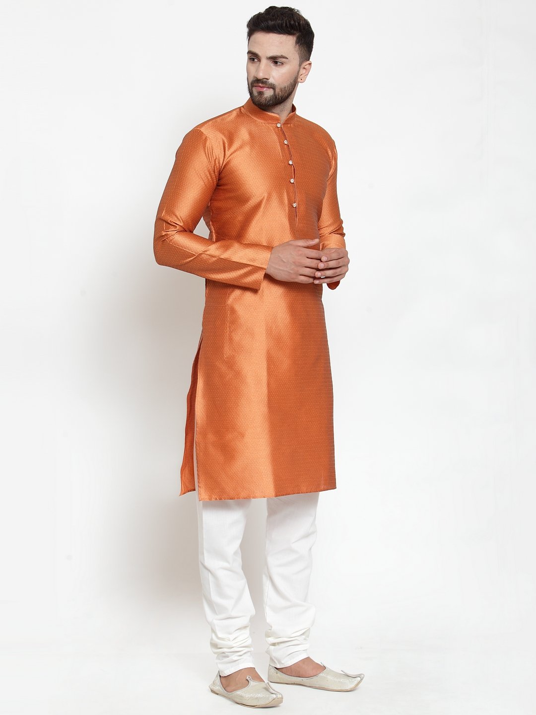 Jompers Men Orange & White Self Design Kurta Only - Distacart