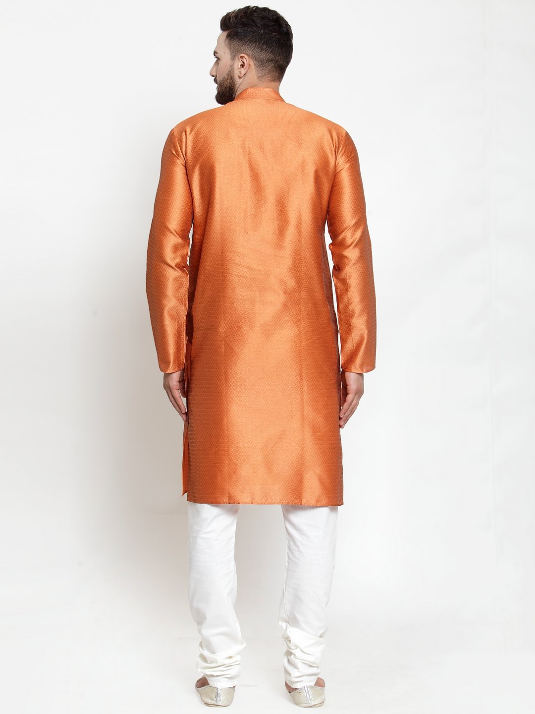 Jompers Men Orange & White Self Design Kurta Only - Distacart