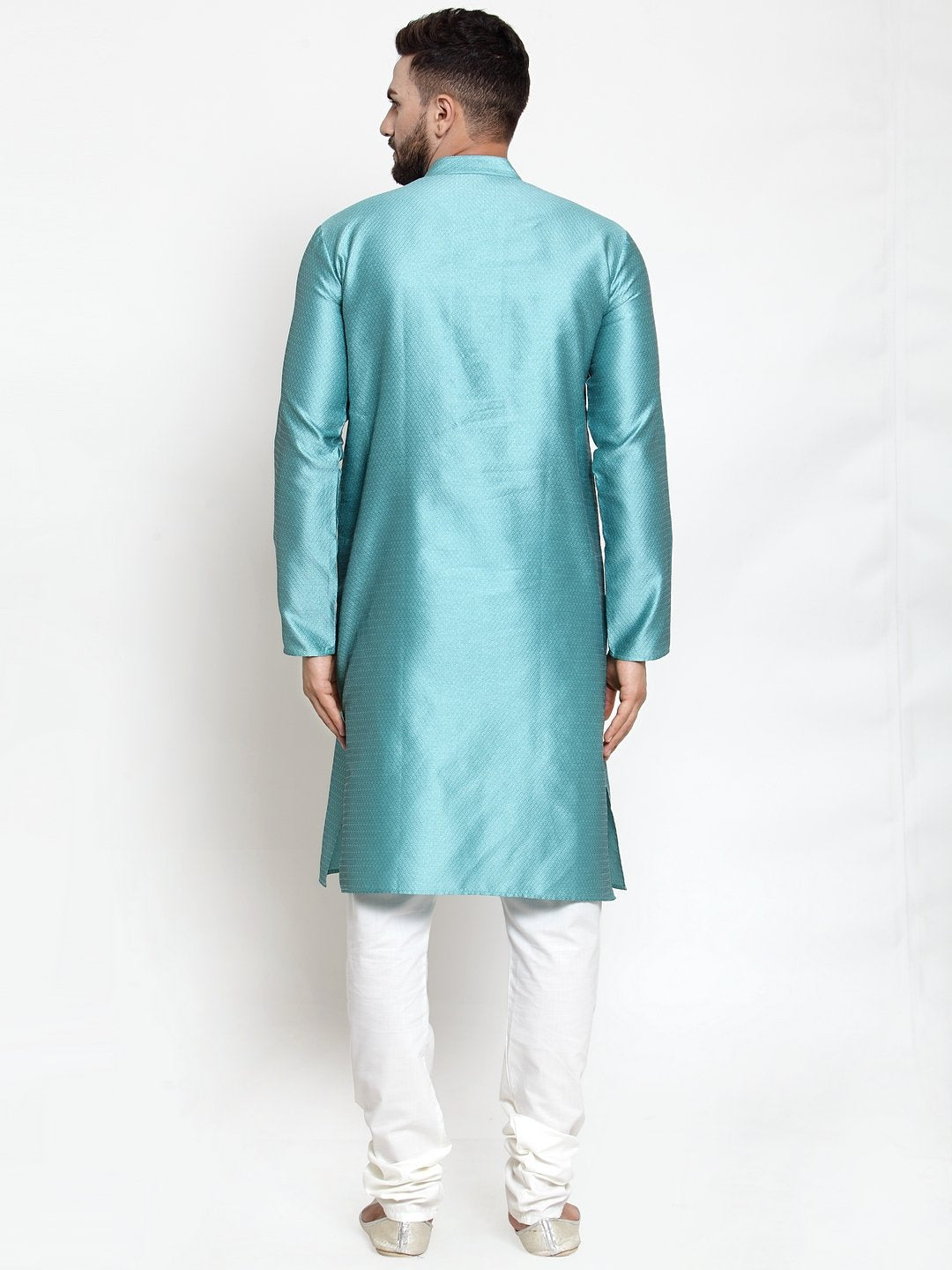 Jompers Men Light-Blue & White Self Design Kurta Only - Distacart