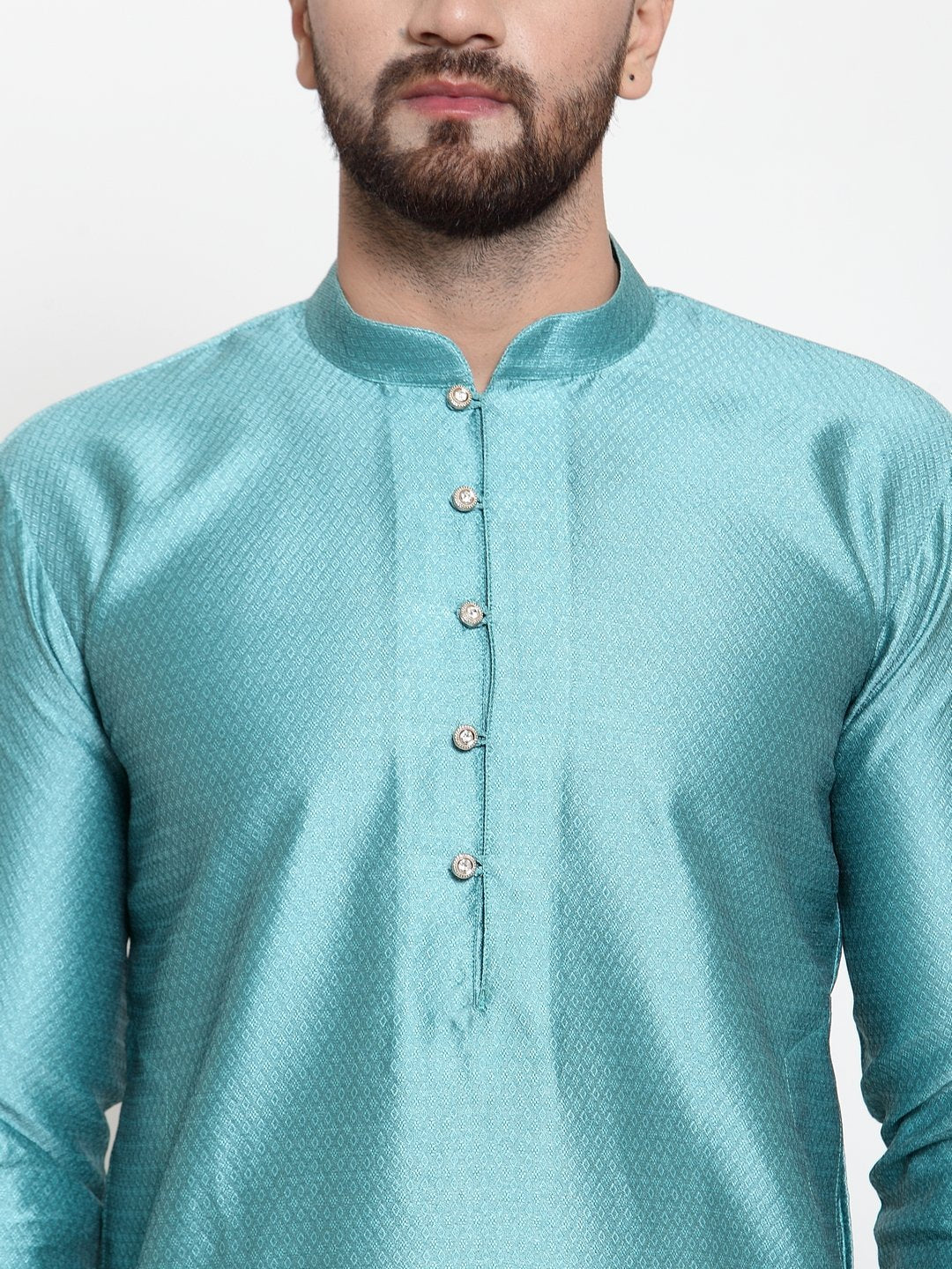 Jompers Men Light-Blue & White Self Design Kurta Only - Distacart
