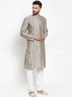 Thumbnail for Jompers Men Grey & Golden Self Design Kurta with Churidar - Distacart