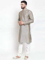 Thumbnail for Jompers Men Grey & Golden Self Design Kurta with Churidar - Distacart