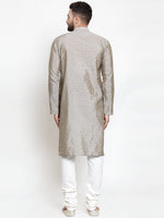 Thumbnail for Jompers Men Grey & Golden Self Design Kurta with Churidar - Distacart