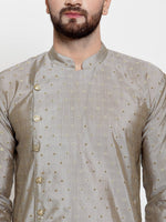 Thumbnail for Jompers Men Grey & Golden Self Design Kurta with Churidar - Distacart