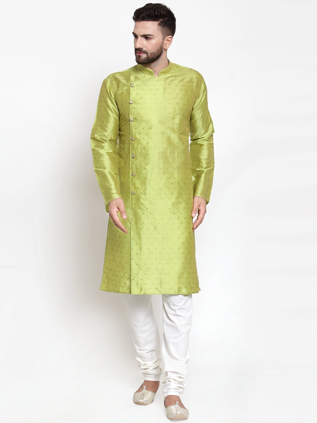 Jompers Men Light-Green & Golden Self Design Kurta Only - Distacart