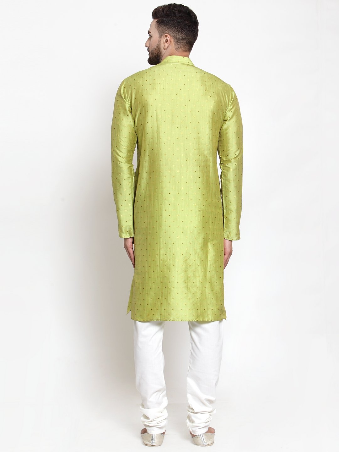 Jompers Men Light-Green & Golden Self Design Kurta with Churidar - Distacart