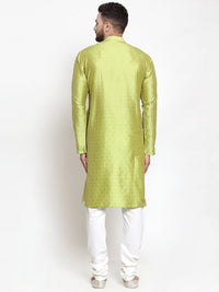 Thumbnail for Jompers Men Light-Green & Golden Self Design Kurta with Churidar - Distacart