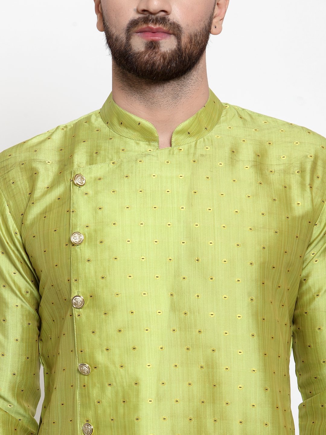 Jompers Men Light-Green & Golden Self Design Kurta Only - Distacart