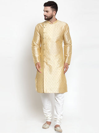 Jompers Men Mustard & Golden Self Design Kurta with Churidar - Distacart