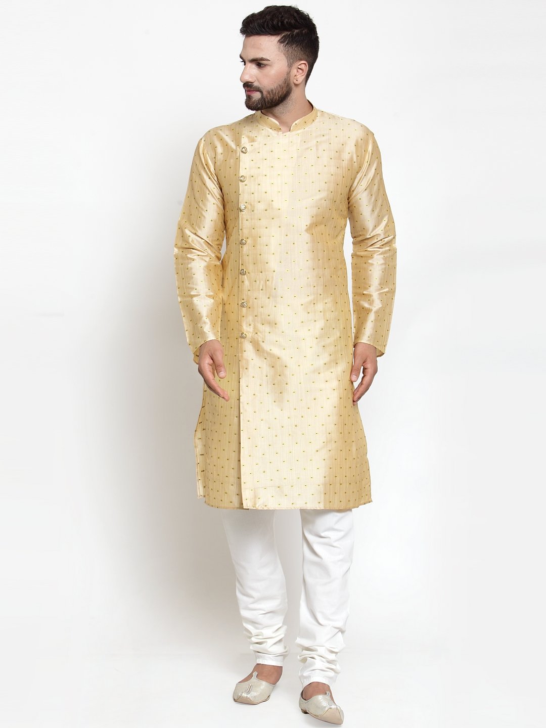 Jompers Men Mustard & Golden Self Design Kurta Only - Distacart