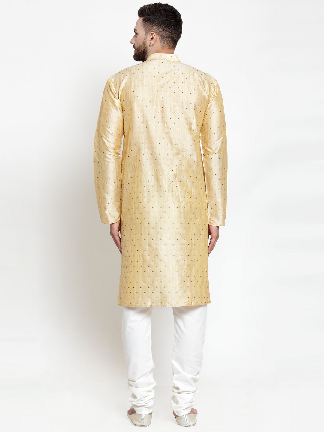 Jompers Men Mustard & Golden Self Design Kurta Only - Distacart
