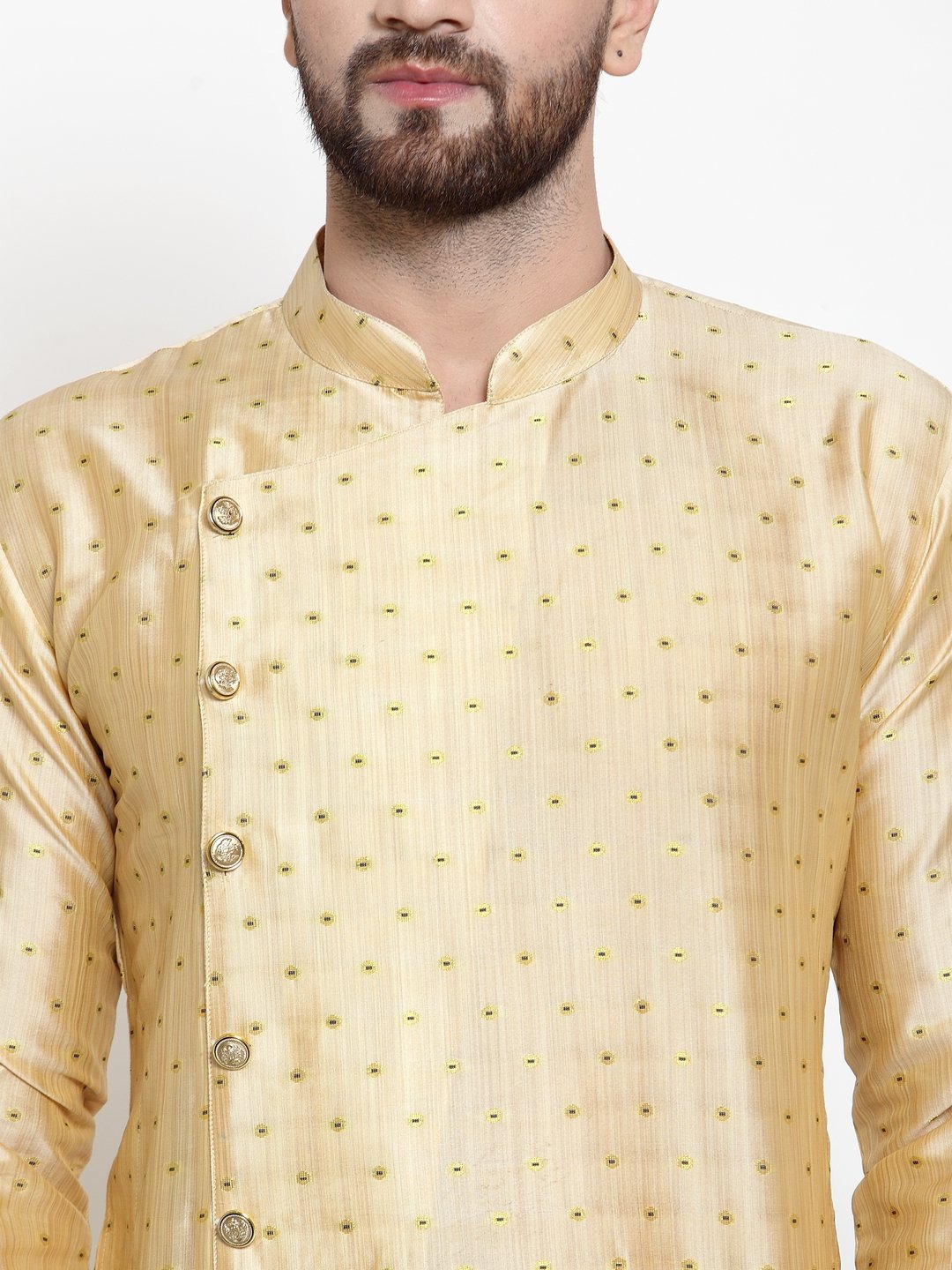 Jompers Men Mustard & Golden Self Design Kurta with Churidar - Distacart
