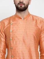 Thumbnail for Jompers Men Peach & Golden Self Design Kurta with Churidar - Distacart
