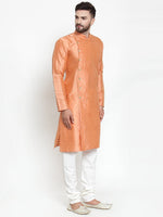 Thumbnail for Jompers Men Peach & Golden Self Design Kurta Only - Distacart