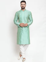 Thumbnail for Jompers Men Sky-Blue & Golden Self Design Kurta with Churidar - Distacart