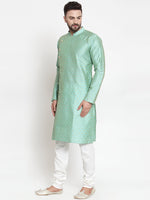 Thumbnail for Jompers Men Sky-Blue & Golden Self Design Kurta Only - Distacart