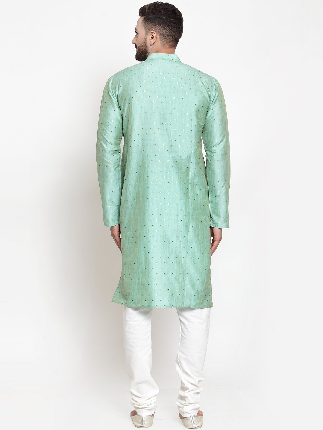 Jompers Men Sky-Blue & Golden Self Design Kurta Only - Distacart