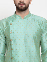 Thumbnail for Jompers Men Sky-Blue & Golden Self Design Kurta with Churidar - Distacart