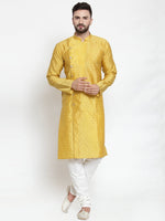 Thumbnail for Jompers Men Yellow & Golden Self Design Kurta Only - Distacart