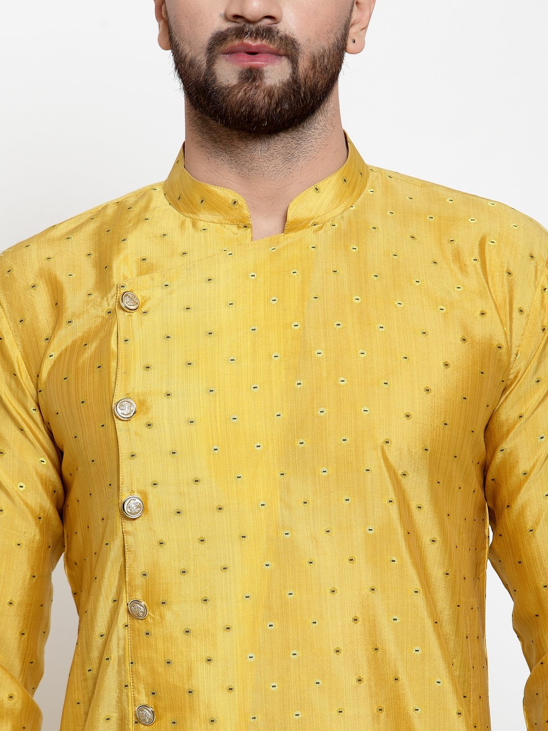 Jompers Men Yellow & Golden Self Design Kurta Only - Distacart