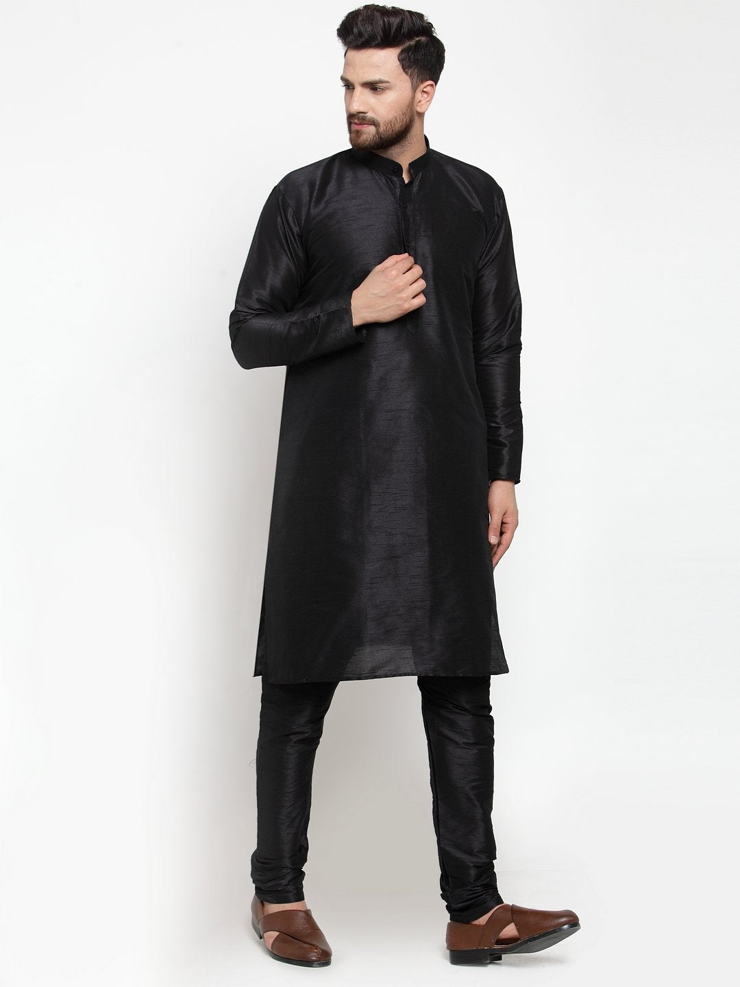 Jompers Men Black Solid Kurta with Churidar - Distacart