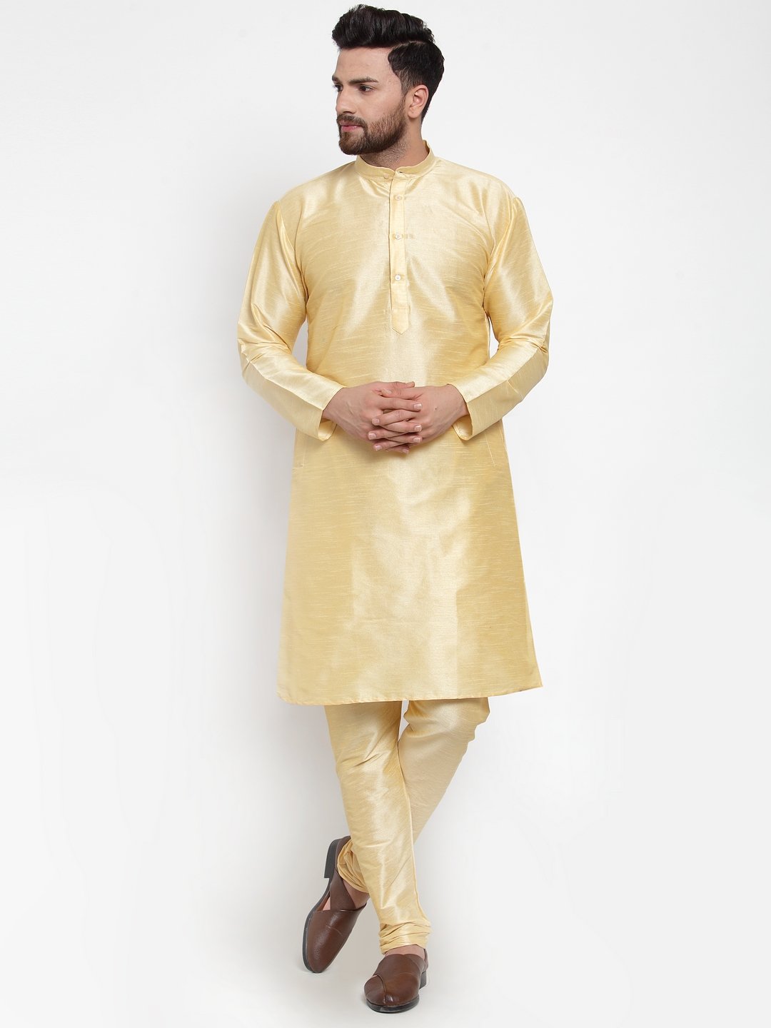 Jompers Men Golden Solid Kurta Only - Distacart