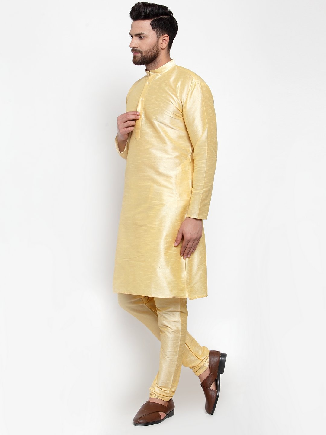 Jompers Men Golden Solid Kurta with Churidar - Distacart